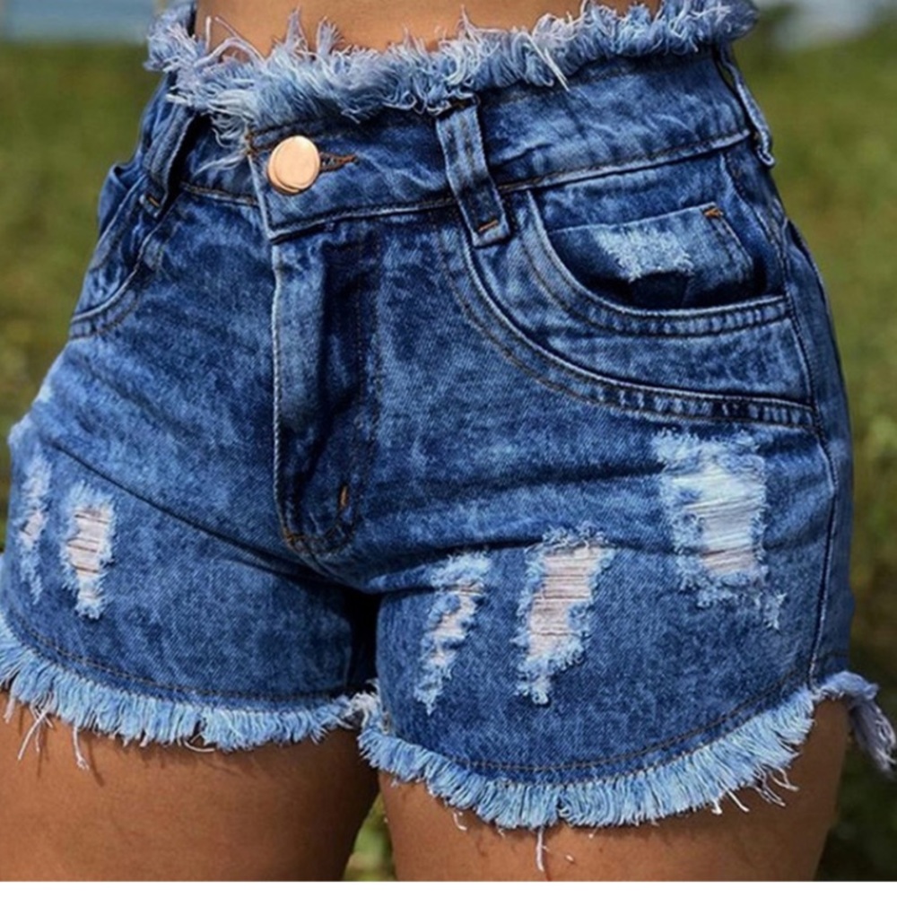 Distressed High Waist Jean Shorts Plus